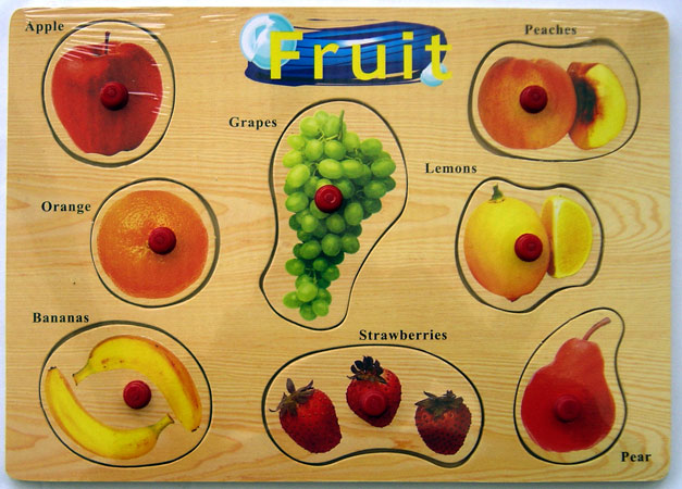 fruit puzzle, wooden peg puzzle, toy puzzle, peg puzzle