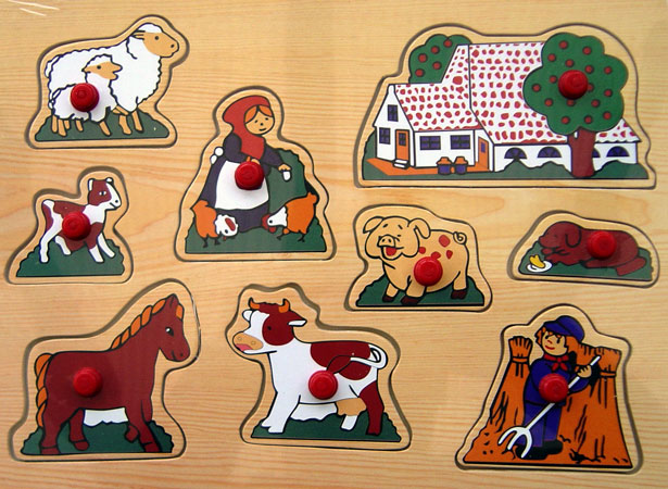 farmyard puzzle, wooden puzzle, toy puzzle, peg puzzle